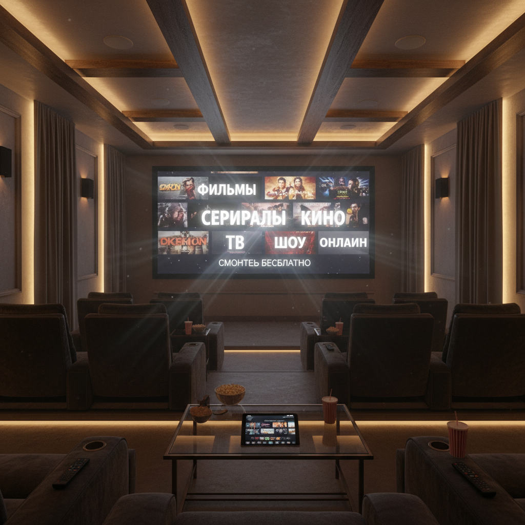 Кадры из различных популярных фильмов и сериалов, расположенные коллажем на ярком фоне